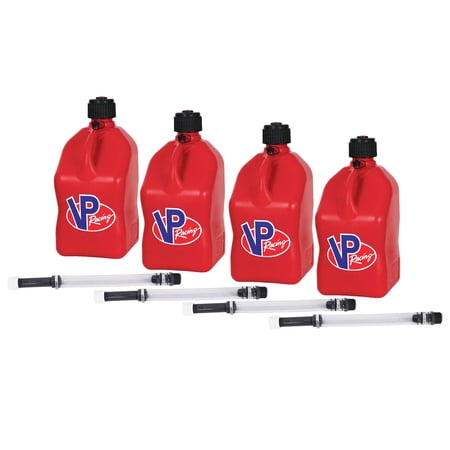 VP Racing Fuels 35160 Motorsport 5 Gallon Square Plastic Utility Jug Red w/ 14 Inch Deluxe Hose 4 Pack