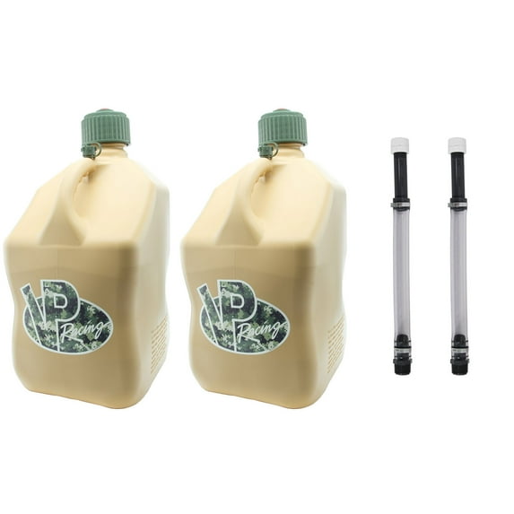 VP Racing Fuels 5.5 Gal Utility Jugs with 14 In Deluxe Hoses, Tan (2 Pack)