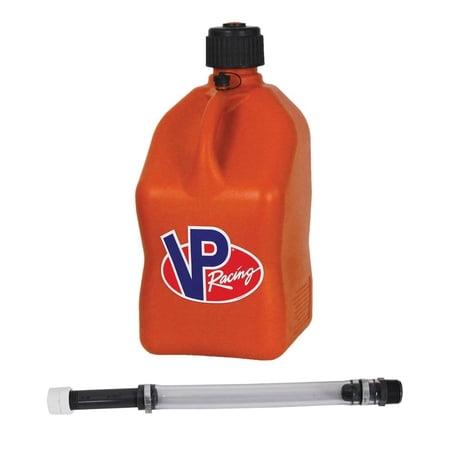 VP Racing 3572-CA, 5.5 Gallon Square Orange Motorsport Jug w/ 14 Inch Deluxe Filler Hose Close-Trimmed Cap and Neck for Tighter Seal (1 Pack)