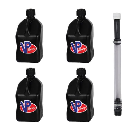 VP Racing 3582-CA, 5.5 Gallon Square Motorsport Jug Black & 14 Inch Hose (4 Pack)