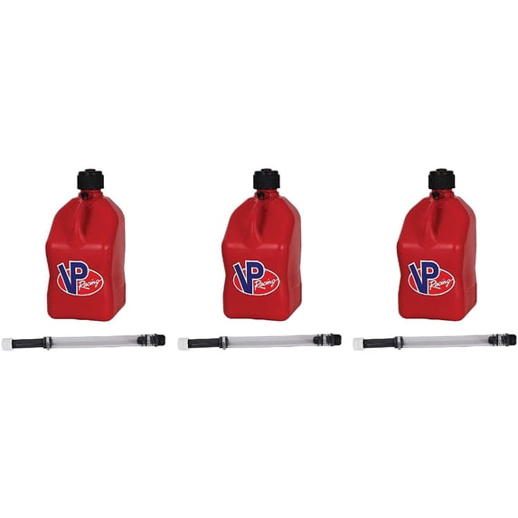 VP Racing Fuels 5-Gallon Square Motorsport Racing Liquid Jug Can Container Red and 14" Hose 3 Pack