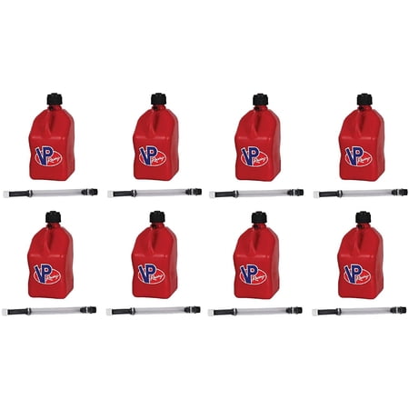 VP Racing Fuels 5-Gallon Square Motorsport Racing Liquid Jug Can Container Red and 14" Hose 8 Pack