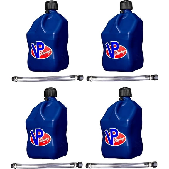 4-pack VP Racing Fuels 5-Gallon Square Motorsport Utility Container Blue & 14" Standard Hose 4 Pack — Home & Garage Storage, Stackable Design