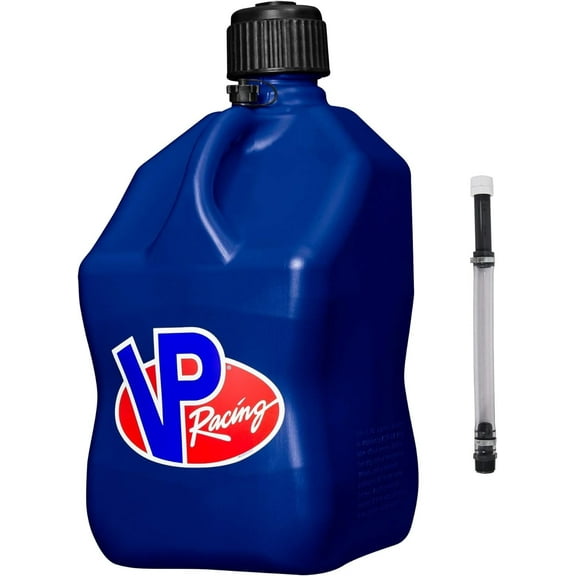 VP Racing Fuels 5-Gallon Square Motorsport Utility Container Blue & Hose Kit with Cap Home & Garage Storage, Stackable Design
