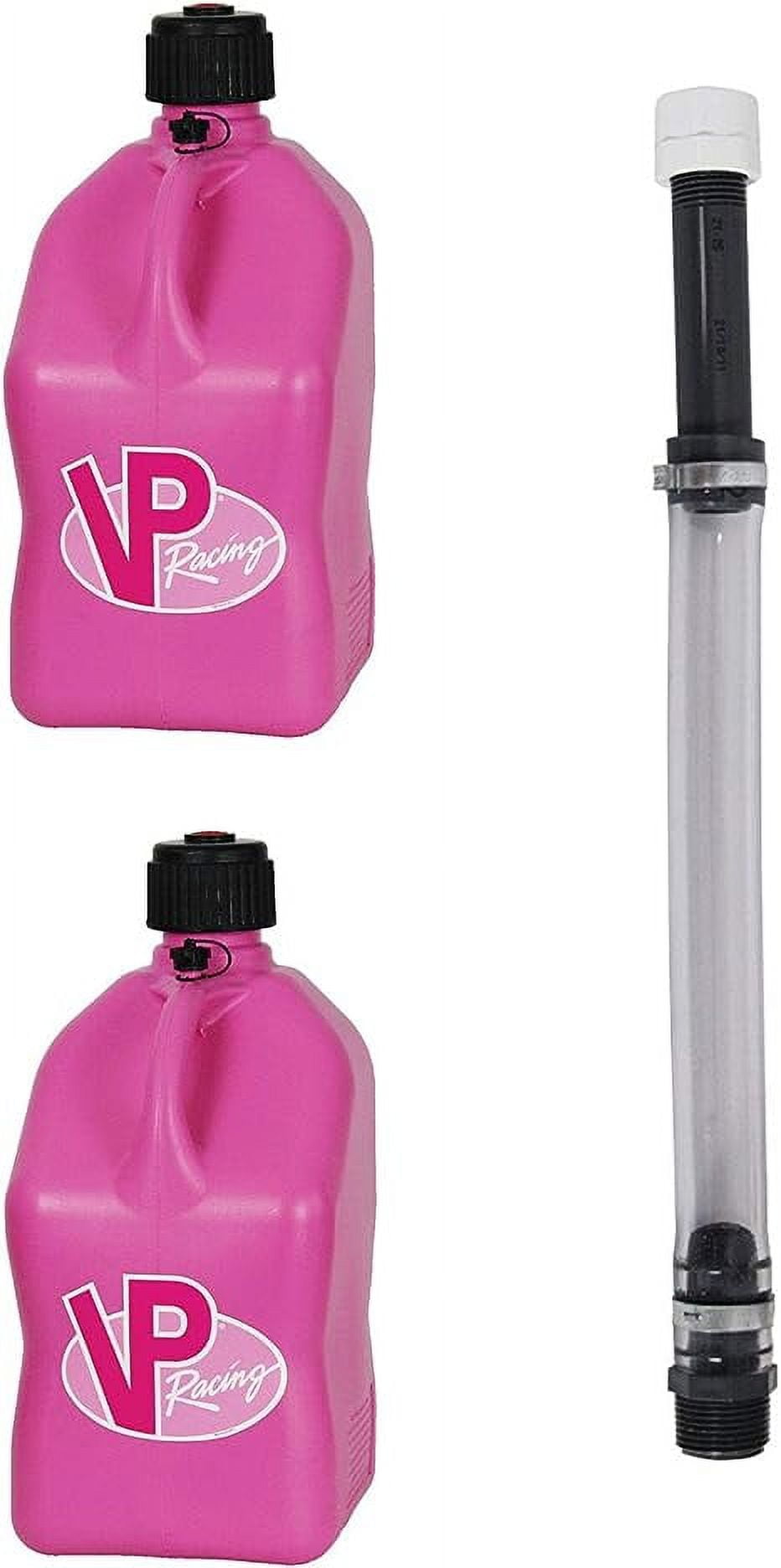 VP Racing Fuels Motorsport 5 Gallon Plastic Utility Jug Pink (2 Pack) w/ 14 Inch Hose (2 Pack) -Fits Most Automotive Gas Tanks and has Built-in Filter