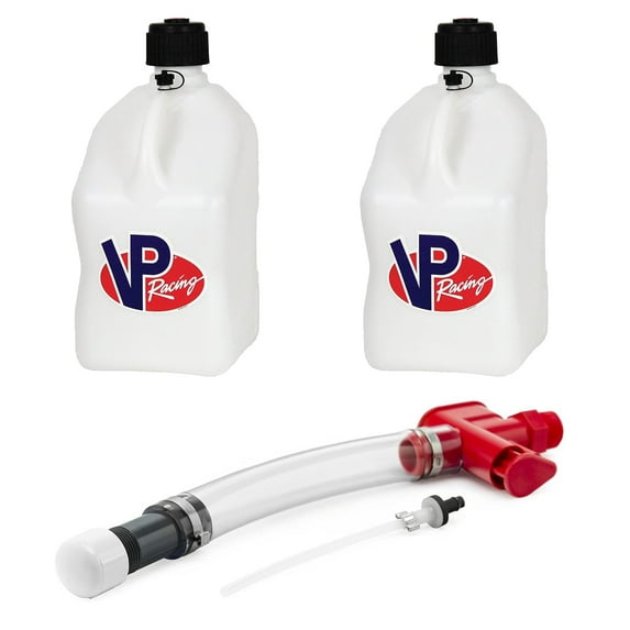 VP Racing 3522-CA 5.5-Gallon Square Motorsport Jug, White w/Fluid Control Trigger Hose 33320, Close -Trimmed Cap and Neck for Tight Seal (1 Pack)