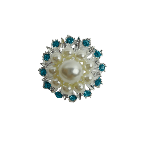 VP Wedding Anniversary Jewellery White Pearl and Blue Rhinestone Brooch for Women