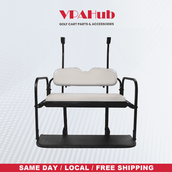 VPAHub Club Car Precedent Tempo Flip Folding White Rear Seat Kit, Compatible with 2004-Up Gas or Electric Models, White Cushions, Metal footrest