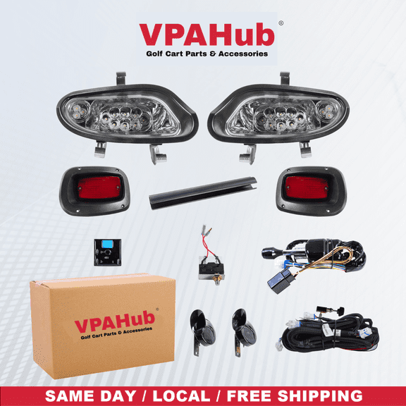 VPAHub EZGO TXT FREEDOM 2014+ LED Deluxe Light Kit 12-48V, LED Headlight, LED Taillight, Upgraded Wiring Harness, Standard Turn Signal Switch, Horn, Steering Wheel Cover, Mechanical Brake Switch