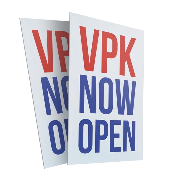 VPK Now Open (2-Pack) 24 Inch x 36 Inch Plastic Signs | Sign Insert 4mm Corrugated Plastic Signs Storefront Window Poster | Early Learning Promotions, School Enrollment, Clear Messaging