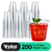 VPLUS 200 Pack 9oz Clear Plastic Cups, Disposable Crystal Drinking Cups, PET Plastic Party Cups for Wine, Juice, Iced Coffee and Cold Drinks