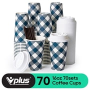 VPLUS 70 Pack 16 oz Paper Coffee Cups, Disposable Paper Cups with Lids and Stirrers