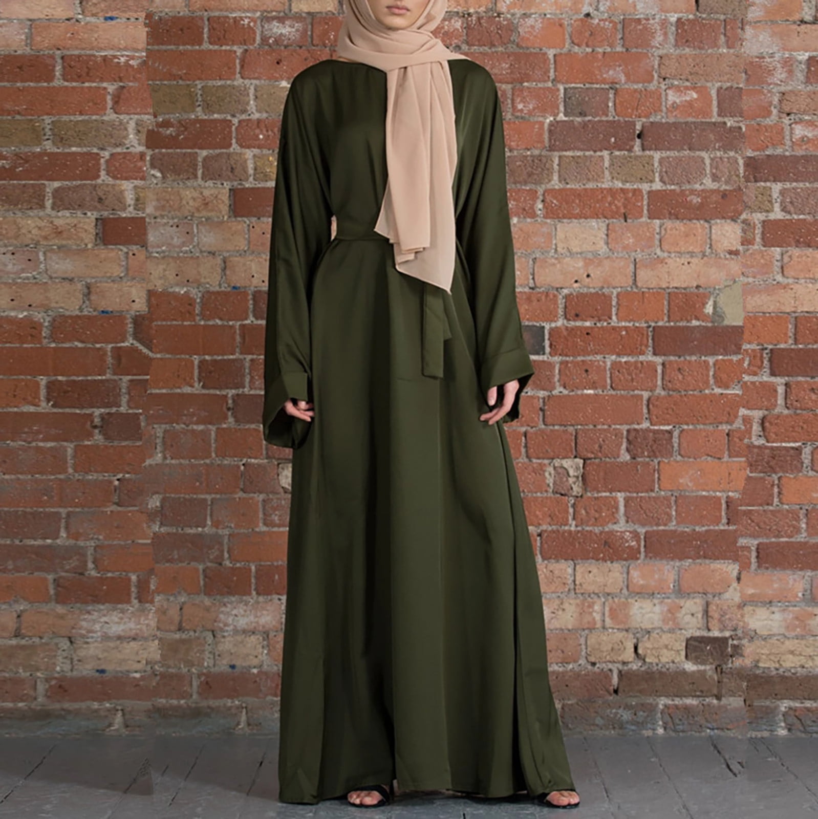 VPPDXHL Women's Long Sleeve Maxi Dress Muslim Abaya Robe Plain Simple Modern  Islamic Arabic Style Casual Dress 