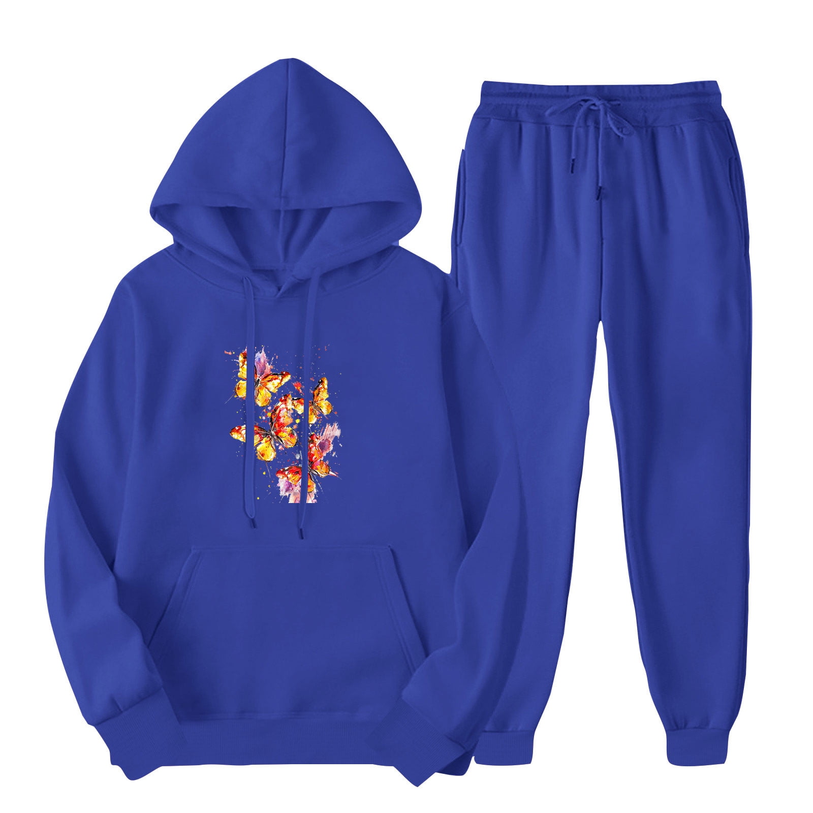 VPQILH Unisex Sweatsuits 2 Piece Set Fall Winter Warm Long Sleeve Butterfly Print Pullover Hoodies Sweatpants Casual Sweatsuit Sets Trendy Lounge Sets Walmart