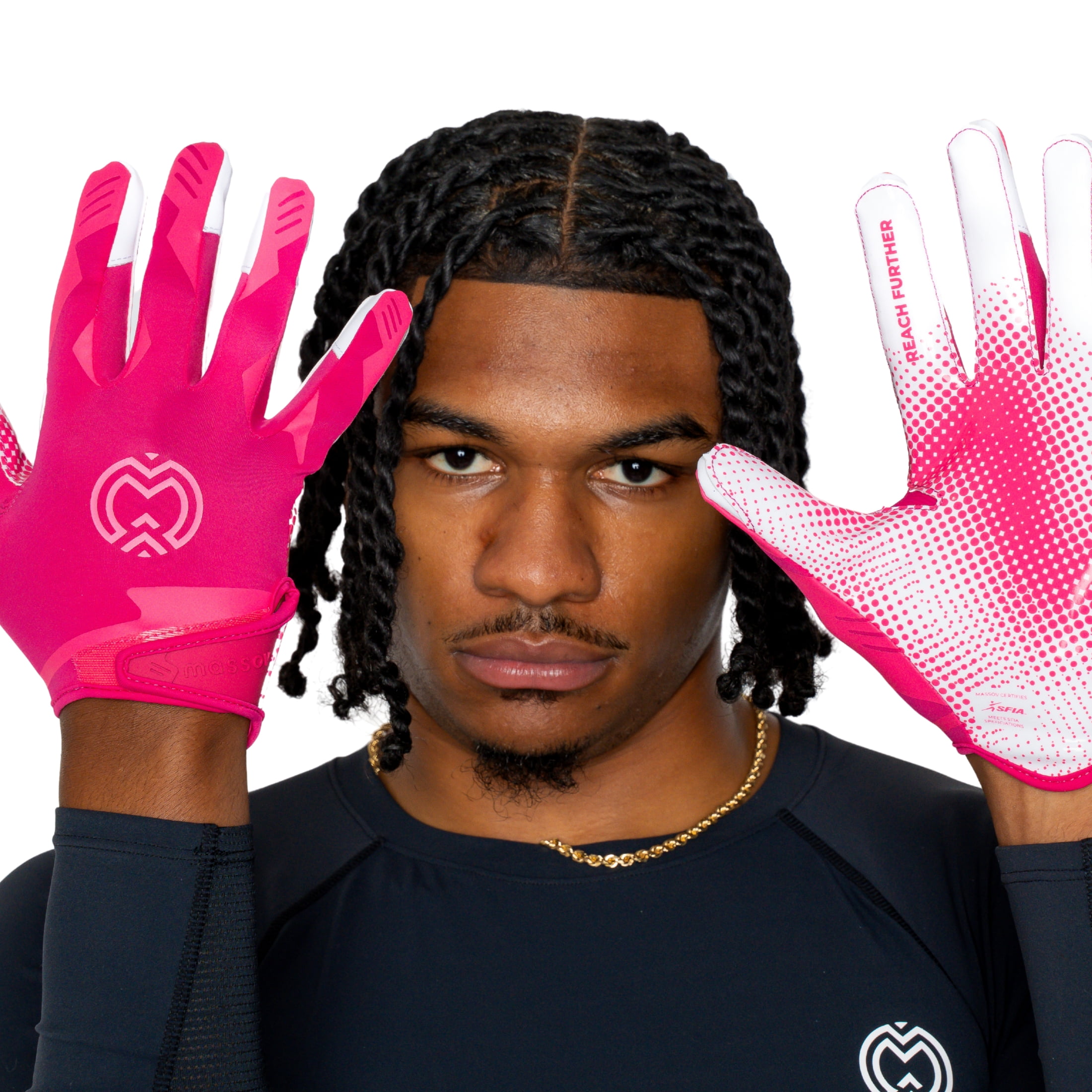 Massov VPRO3 Mens Adult Football Glove, Receiver Glove, Pink, Large
