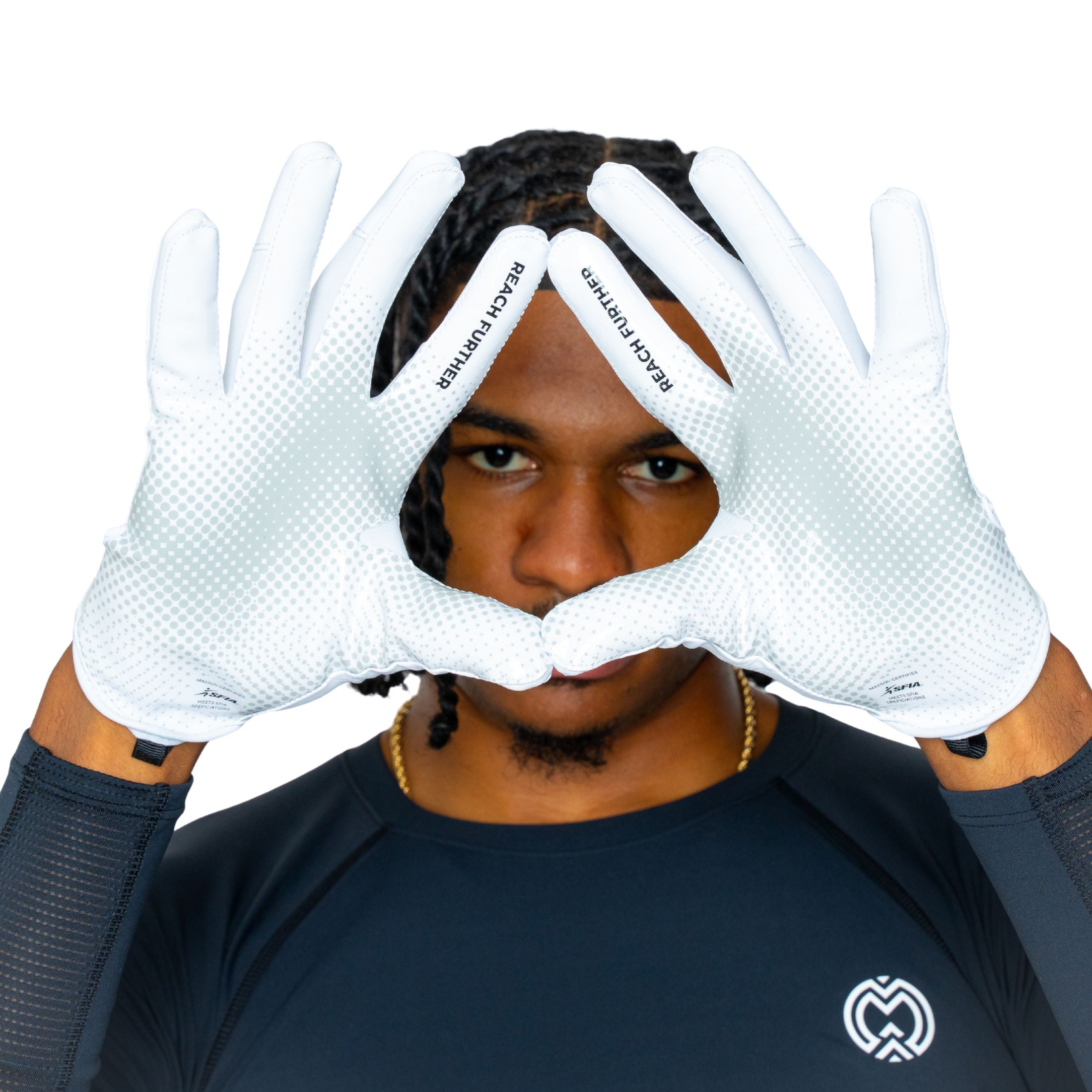 Massov VPRO3 Mens Adult Football Glove, Receiver Glove, White, Small