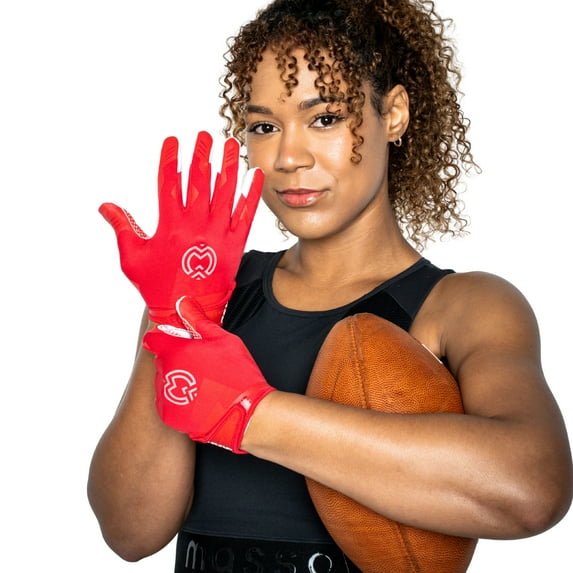 Massov VPRO3 Womens Adult Football Glove, Receiver Glove, Red, Medium