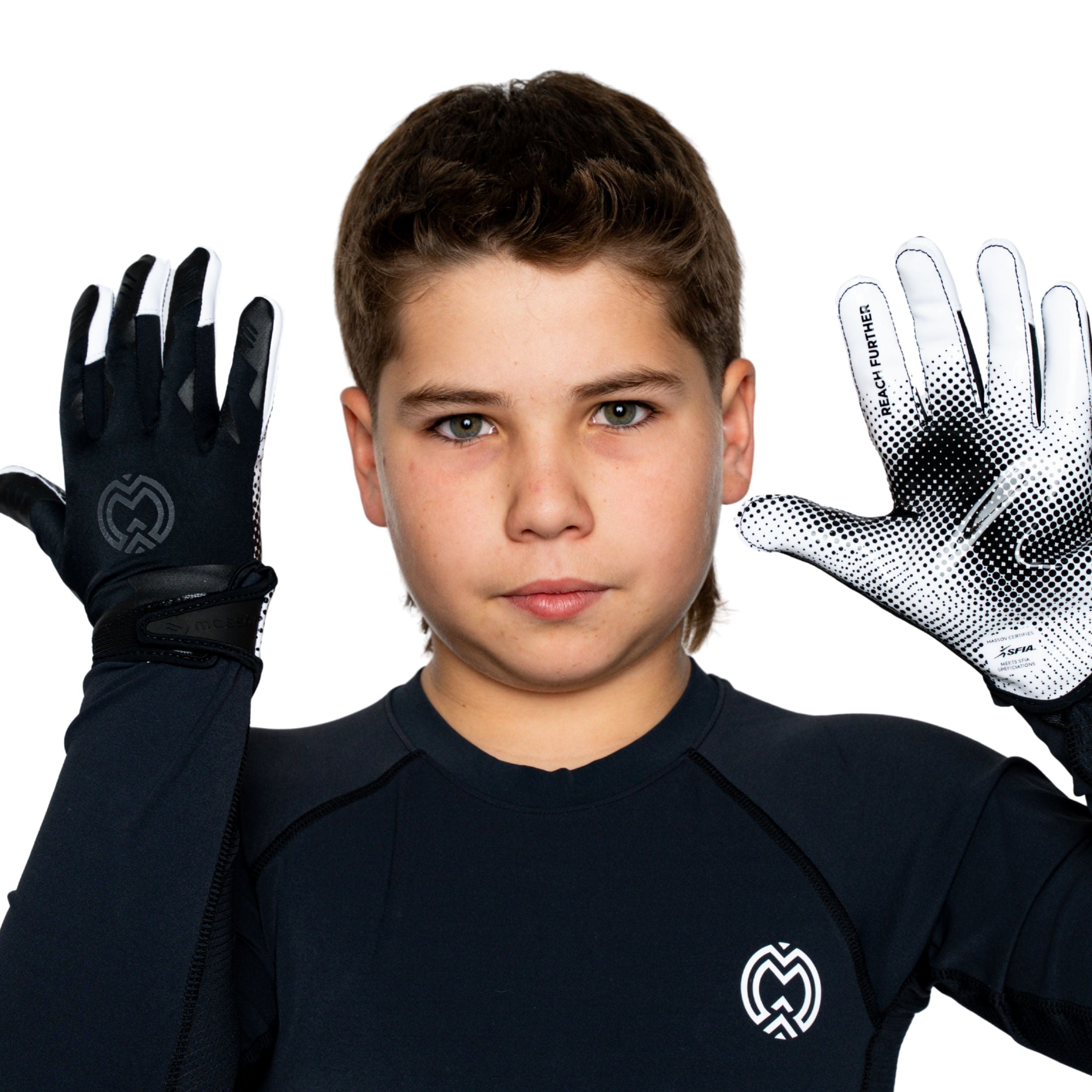 Massov VPRO3 Youth Football Glove, Child Receiver Glove, Black, XS