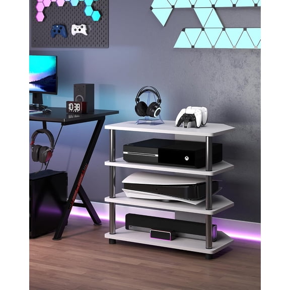 VPSMAT AV Media Stand, 4-Tier Game Console Stand with Open Shelves Media Center for Bedroom Dorm Living Room, Fits TV up to 32”