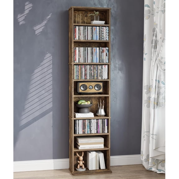 VPSMAT DVD Rack Tower, 9-Tier CD Cabinet with Adjustable Shelves Media Storage Shelves for CD Holder, Books, Games