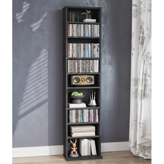 VPSMAT DVD Storage Cabinet, 9-Tier CD Shelf Storage with Adjustable Shelves DVD Stand Tower for CD Holder, Books, Games