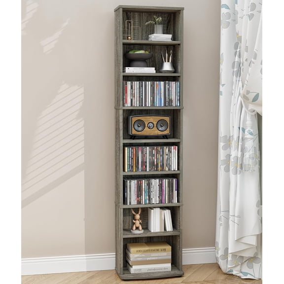 VPSMAT DVD Tower Storage Rack, 8-Tier Media Storage Shelves with Adjustable Shelves CD Cabinet for Living Room Bedroom Office