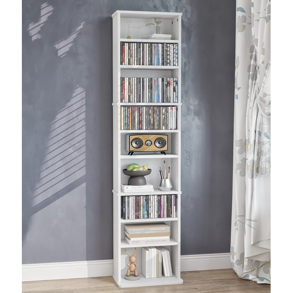 VPSMAT DVD Tower Storage Rack, 9-Tier CD Cabinet with Adjustable Shelves Multimedia Storage Tower for CD Holder, Books, Games