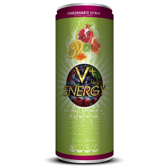 VPlus Energy Pomegranate Citrus Natural Energy Drink, 12 oz 4 pack cans