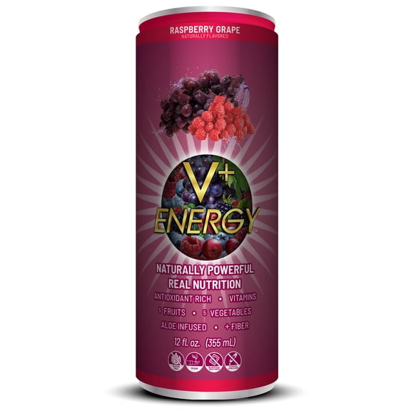 VPlus Energy Raspberry Grape Natural Energy Drink, 12 oz 12 pack cans
