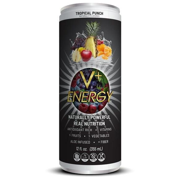 VPlus Energy Tropical Punch Natural Energy Drink, 12 oz 4 pack cans