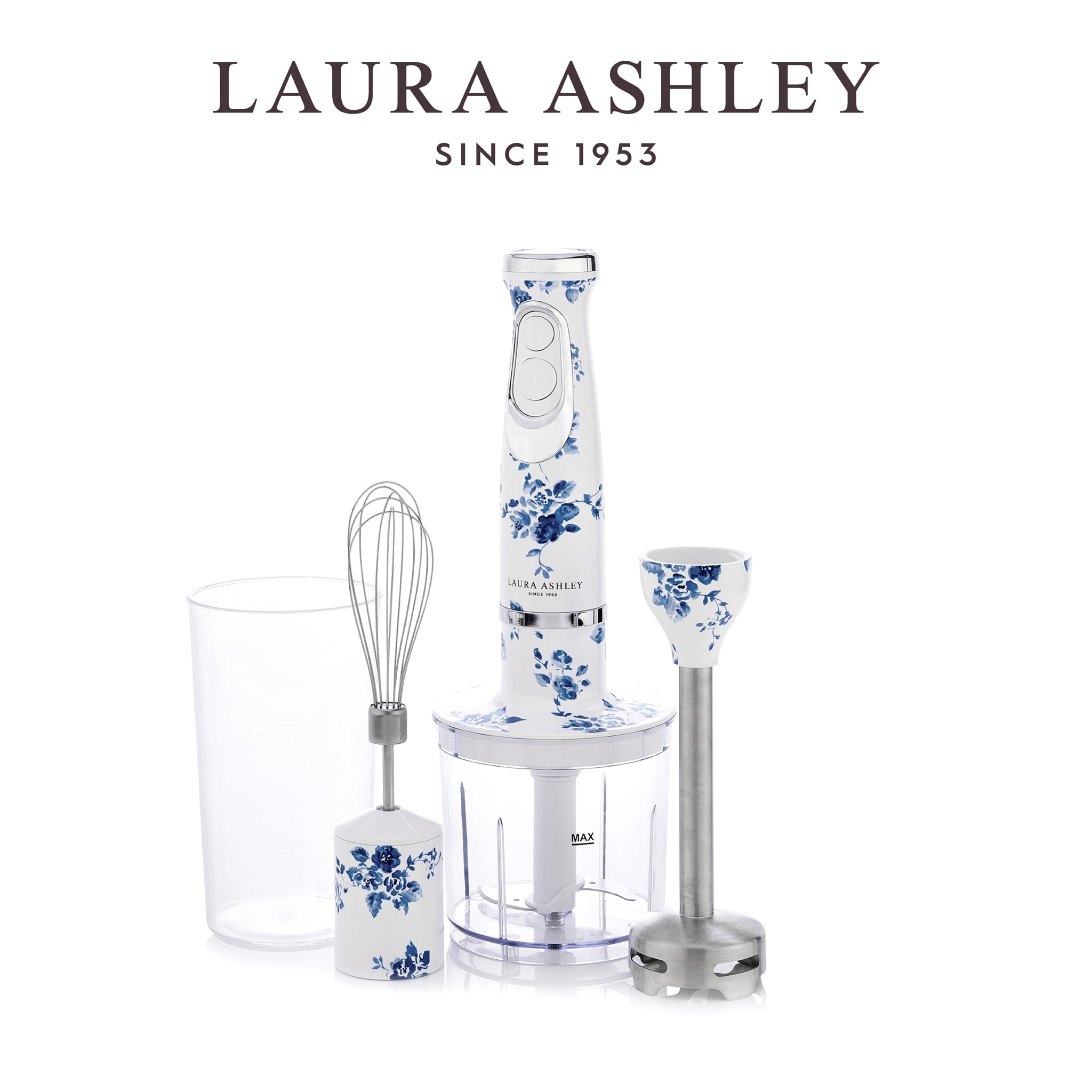 Laura Ashley White and Blue Floral 4-in-1 Immersion Blender Set