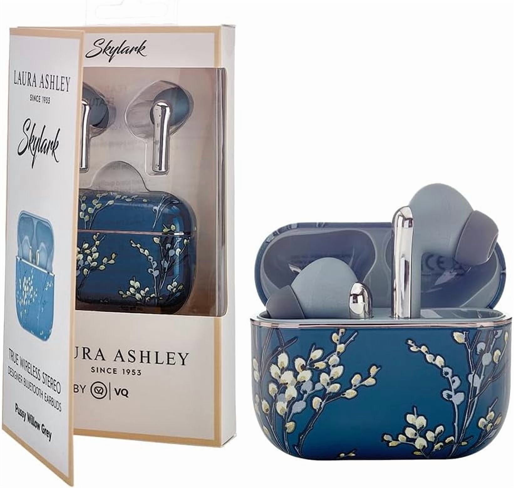 VQ Laura Ashley Skylark TWS Wireless Earbuds – Bluetooth 5.3 Earphones with Enhanced Noise Cancelling (ENC), 10-Hour Playtime, and 45-Hour Charging Case Backup – Pussy Willow Grey