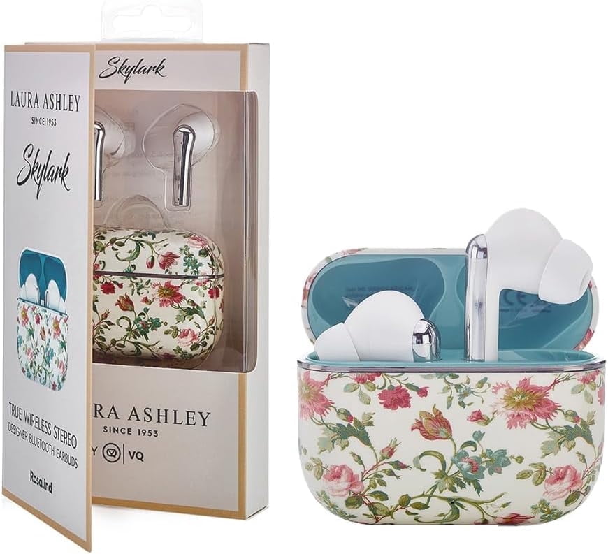 VQ Laura Ashley Skylark TWS Wireless Earbuds – Bluetooth 5.3 Earphones with Enhanced Noise Cancelling (ENC), 10-Hour Playtime & 45-Hour Charging Case – Rosalind