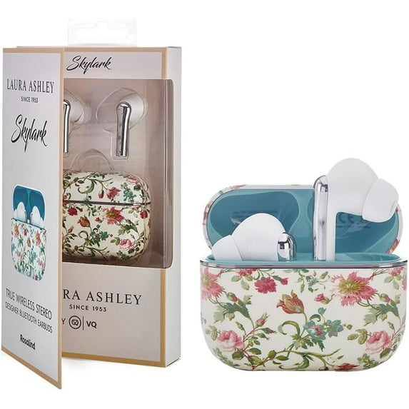 VQ Laura Ashley Skylark TWS Wireless Earbuds – Bluetooth 5.3 Earphones with Enhanced Noise Cancelling (ENC), 10-Hour Playtime & 45-Hour Charging Case – Rosalind