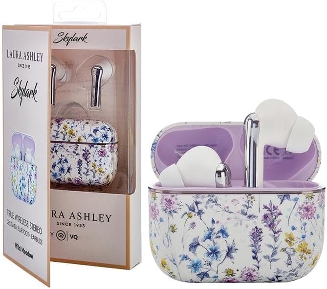 VQ Laura Ashley Skylark TWS Wireless Earbuds – Bluetooth 5.3 Earphones with Enhanced Noise Cancelling (ENC), 10-Hour Playtime & 45-Hour Charging Case – Wild Meadow