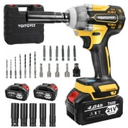 VQJTCVLY Brushless impact driver, 21V Cordless impact wrench 1/2 Inch, 2 × 4.0Ah impact drill tool set, 5 Sockets, 7 Drill, 6 Screws for Car Home Truck Mower Father Dad Husband, Yellow