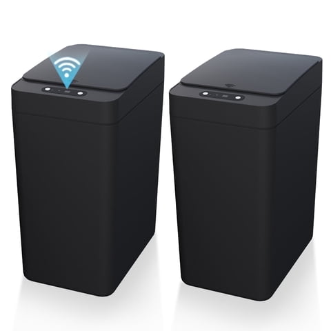 IRINNA 2Pack Bathroom Small Trash Can with Lid, 2.6 Gallon Touchless Automatic Garbage Can Slim Waterproof Motion Sensor Smart Trash Bin for Bedroom, Office, Kitchen, Living Room (Black)