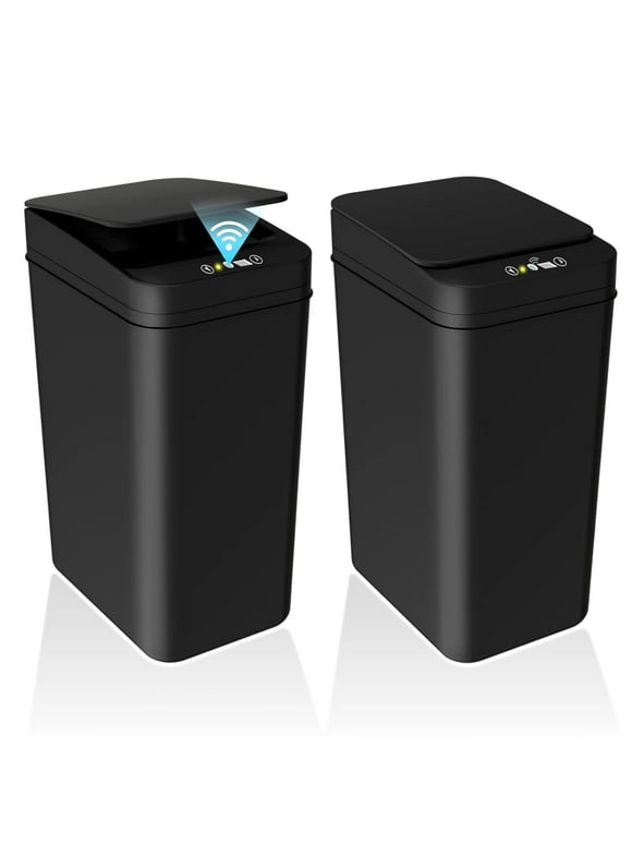VQJTCVLY 2Pack Bathroom Small Trash Can with Lid, 3.2 Gallon Touchless Automatic Garbage Can Slim Waterproof Motion Sensor Smart Trash Bin for Bedroom, Office, Living Room (Black)