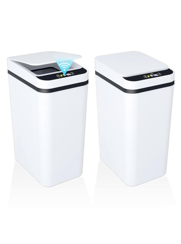 VQJTCVLY 2Pack Bathroom Small Trash Can with Lid, 3.2 Gallon Touchless Automatic Garbage Can Slim Waterproof Motion Sensor Smart Trash Bin for Bedroom, Office, Living Room (White)