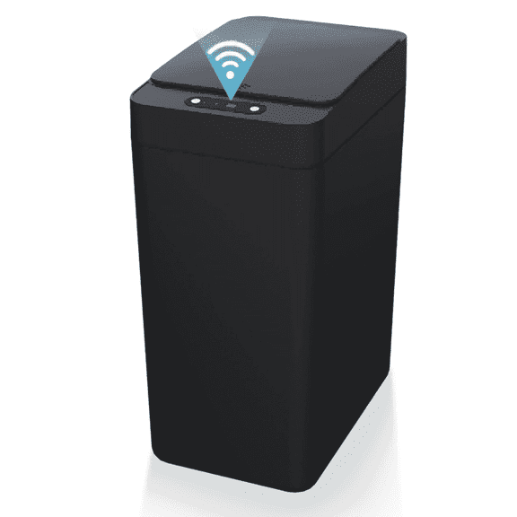 IRINNA Bathroom Small Trash Can with Lid, 2.6 Gallon Touchless Automatic Garbage Can Slim Waterproof Motion Sensor Smart Trash Bin for Bedroom, Office, Kitchen, Living Room (Black)