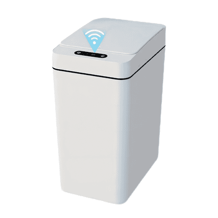 IRINNA Bathroom Small Trash Can with Lid, 2.6 Gallon Touchless Automatic Garbage Can Slim Waterproof Motion Sensor Smart Trash Bin for Bedroom, Office, Kitchen, Living Room (White)