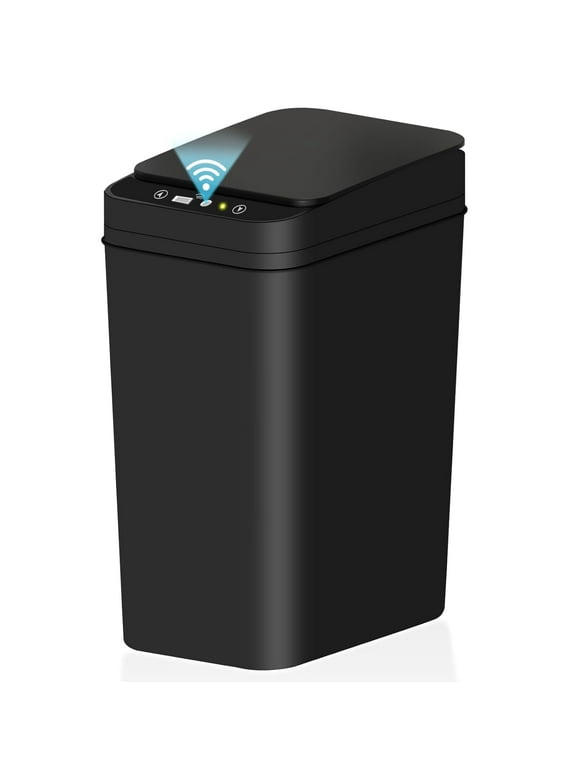 VQJTCVLY Bathroom Small Trash Can with Lid, 3.2 Gallon Touchless Automatic Garbage Can Slim Waterproof Motion Sensor Smart Trash Bin for Bedroom, Office, Living Room-Black