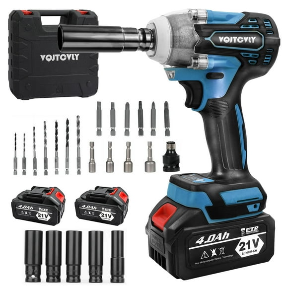 VQJTCVLY Brushless impact driver, 21V Cordless impact wrench 1/2 Inch, 2 × 4.0Ah impact drill tool set, 5 Sockets,7 Drill,6 Screws for Car Home Truck Mower Father Dad Husband, Blue
