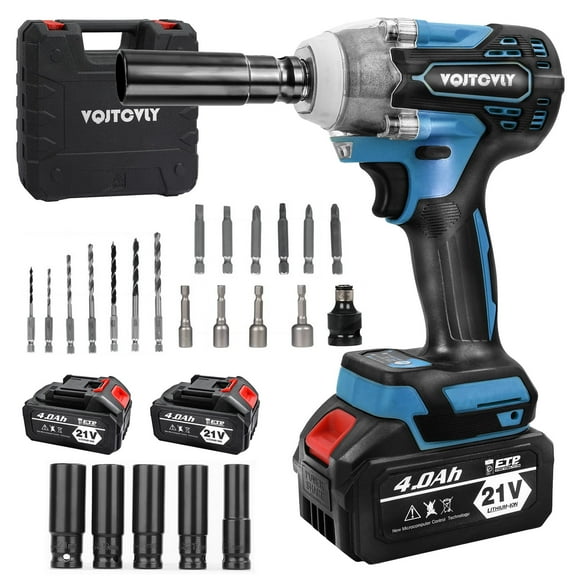 Euur Brushless impact driver, 21V Cordless impact wrench 1/2 Inch, 2 × 4.0Ah impact drill tool set, 5 Sockets,7 Drill,6 Screws for Car Home Truck Mower Father Dad Husband, Blue
