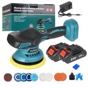 Euur Cordless Car Buffer Polisher kit w/ 2x2000mAh 21V Batteries, 6 Inch Car buffer Waxer Kit w/ 6 Variable Speed Attachments, Polisher for Car Detailing,Boat Sanding,Scratch Removing