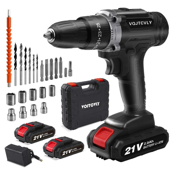VQJTCVLY Cordless Drill, 21V Power Drill Set, 25 1 Position Adjustable Torque Electric Drill, 2-Speed Transmission For Screwdriving And Drilling, Black