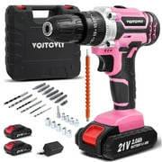 VQJTCVLY Cordless Drill, 21V Power Drill Set with 2Ah Battery, 3/8"Keyless Chuck, 25+1 Position Electric Drill, 2-Speed Transmission For Screwdriving And Drilling, Pink