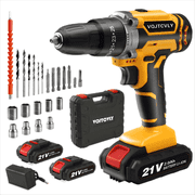 VQJTCVLY Cordless Drill, 21V Power Drill Set with 2Ah Battery, 3/8"Keyless Chuck, 25+1 Position Electric Drill, 2-Speed Transmission For Screwdriving And Drilling, Yellow