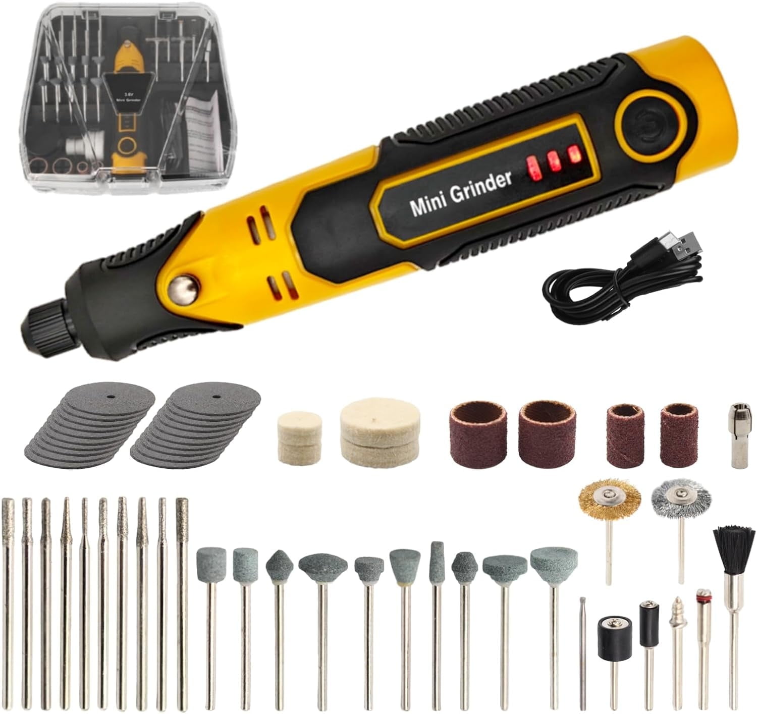 VQJTCVLY Mini Cordless Rotary Tool, 3-Speed and USB Charging with 57 Accessories, Multi-Purpose 3.7V Power Rotary Tool for Sanding, Polishing, Drilling, Etching, Engraving, DIY Crafts