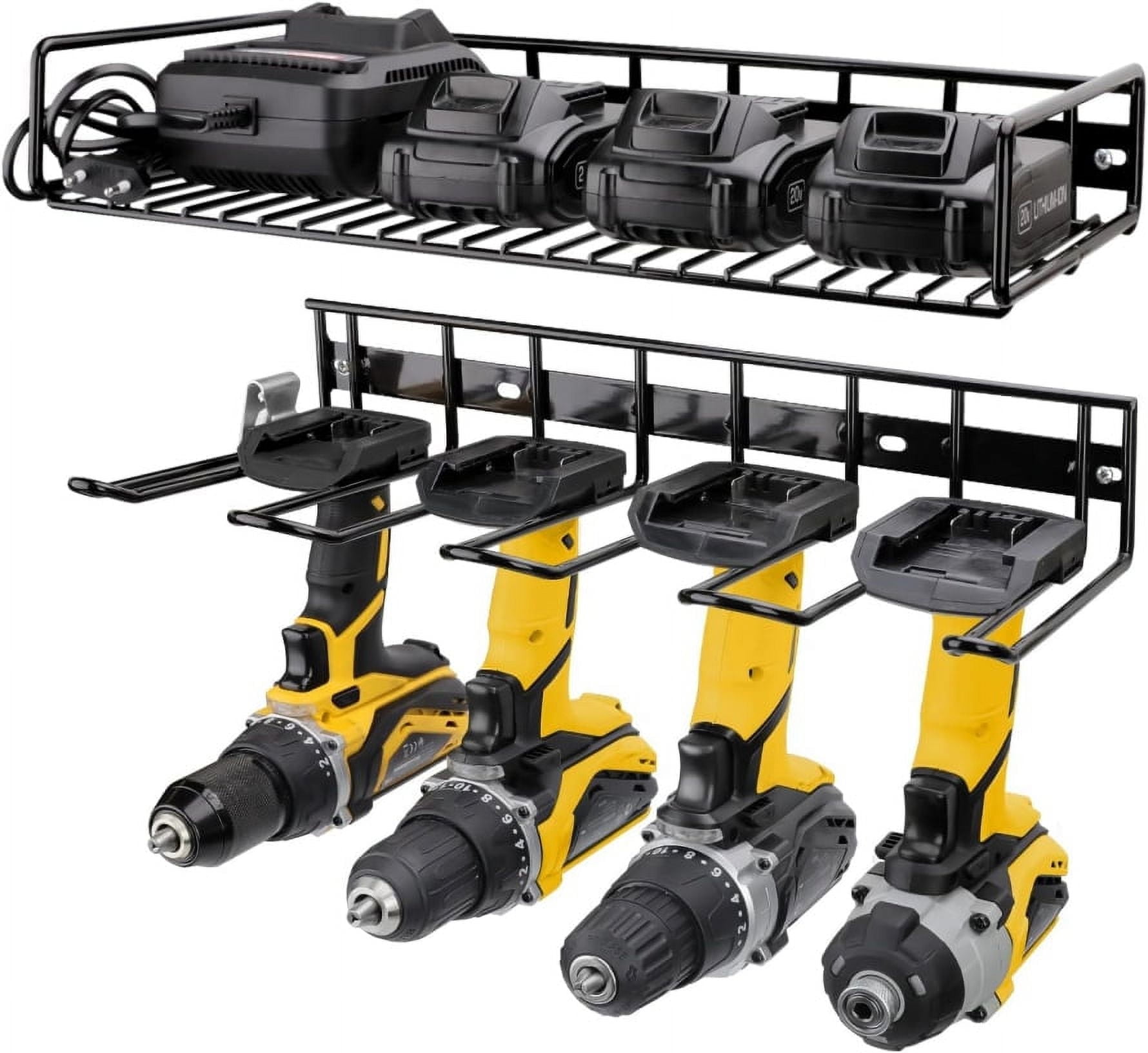 VQJTCVLY Power Tool Organizer Wall Mounted - Wall Mount Style for Power Drill Tool Holder Organizers and Storage Rack for Heavy Duty Tool Shelf Garage Organization with 4 Drill Holders